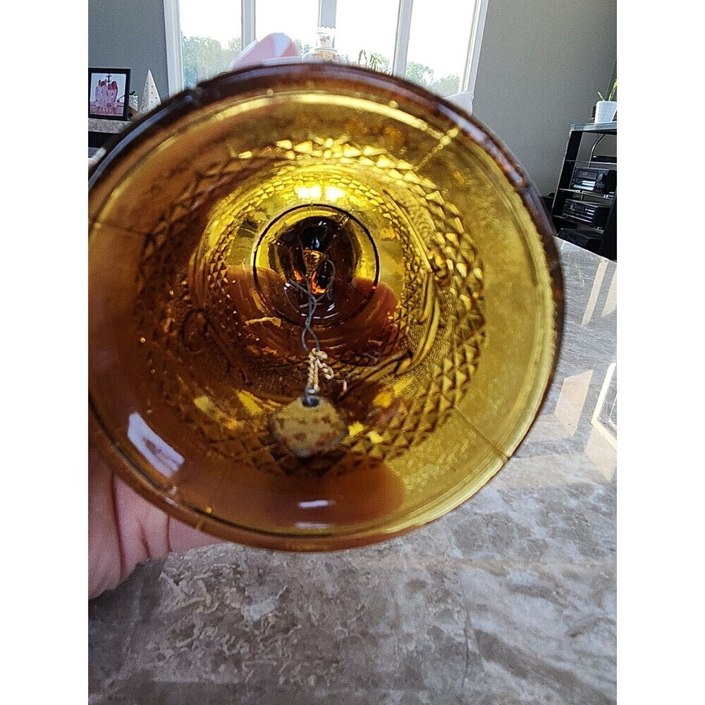 Amber Depression Glass Bell Diamond & Ribbon Pattern - Picture 4 of 4